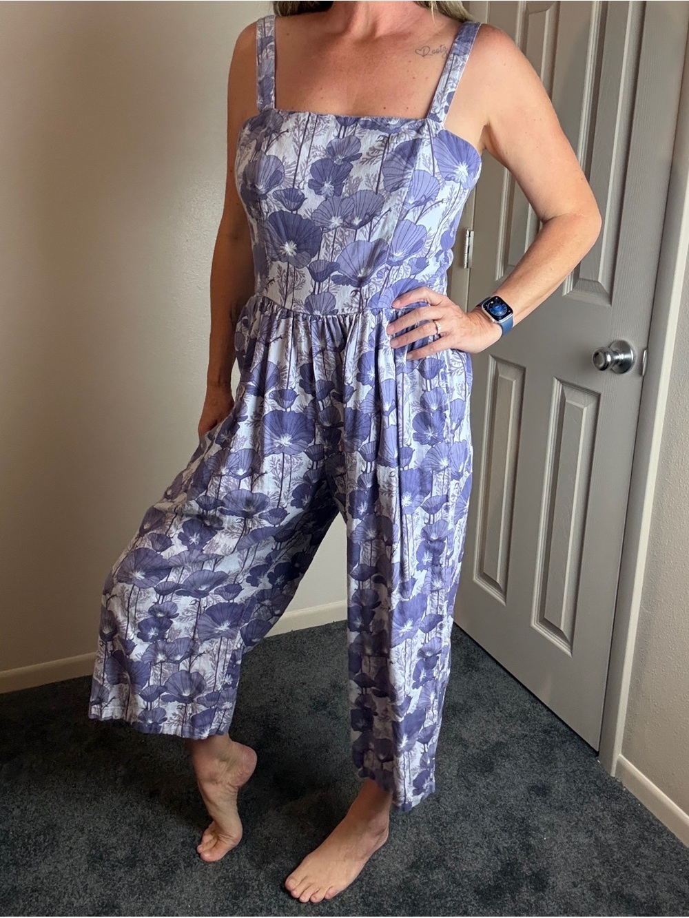 Kate Quinn Floral Square-Neck Lavender Jumpsuit- size Medium
